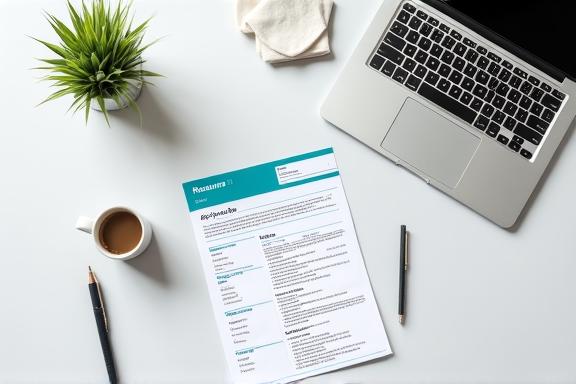 Close up of a professional Australian-style resume on a clean desk with a laptop